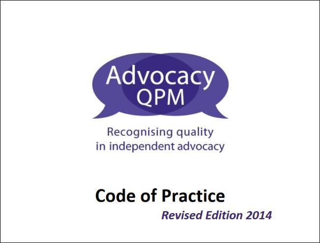Images shows the cover page of Advocacy QPM Code of Practice.